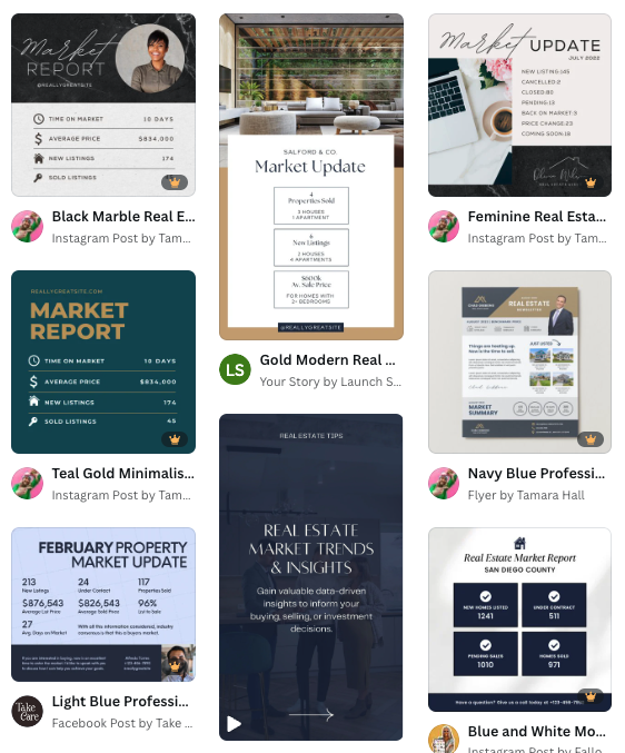 Real estate market report templates on Canva